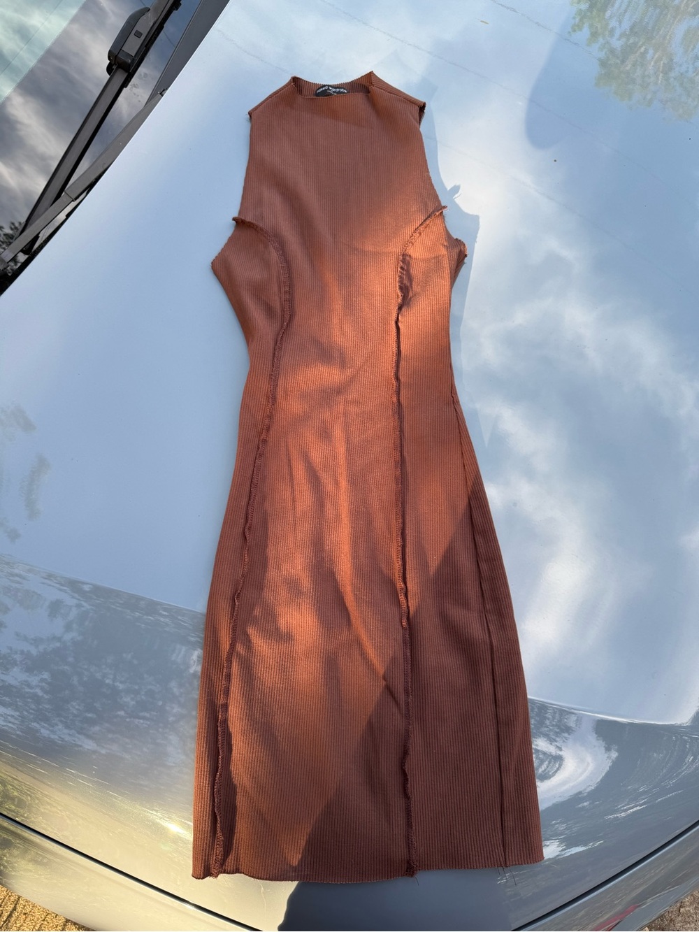 Naked Wardrobe Ribbed Midi Dress Size M Brown Sleeveless Exposed Seam